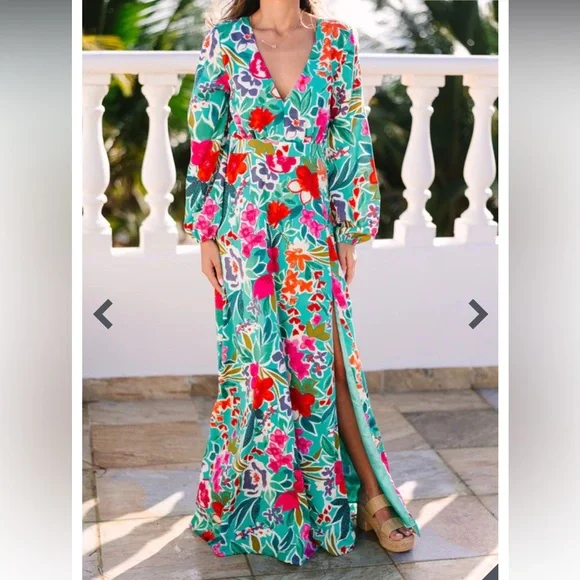 Floral Maxi Dress Long Sleeves size M - Picture 1 of 9